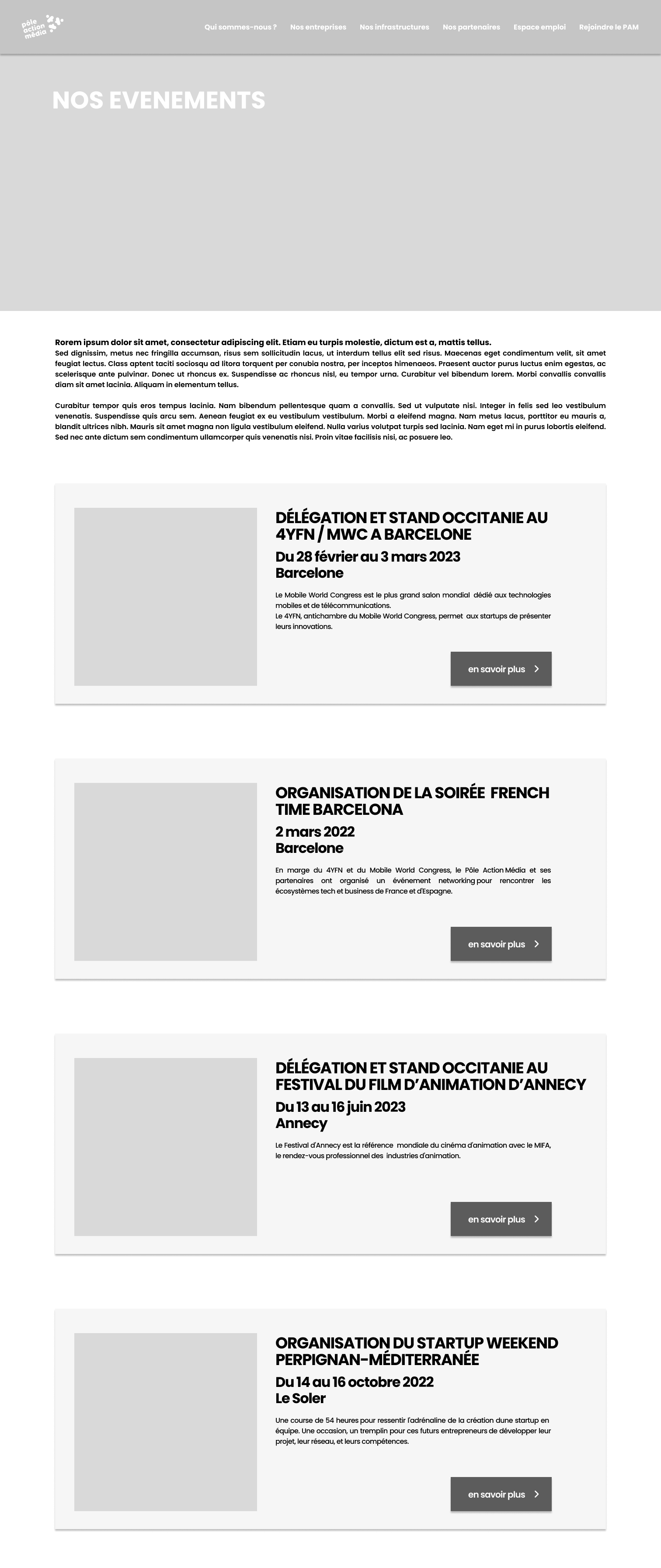 NOS EVENEMENTS WIREFRAME